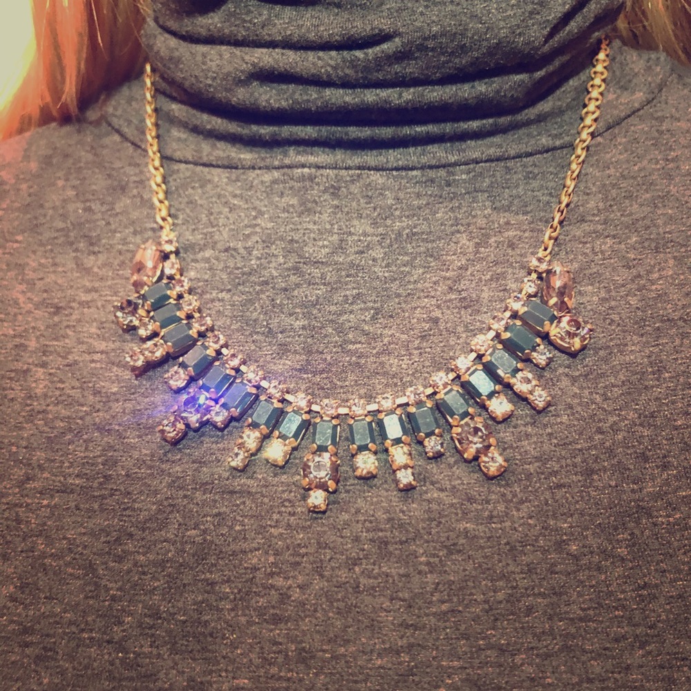 J. Crew dark blue-green bead & grey crystal